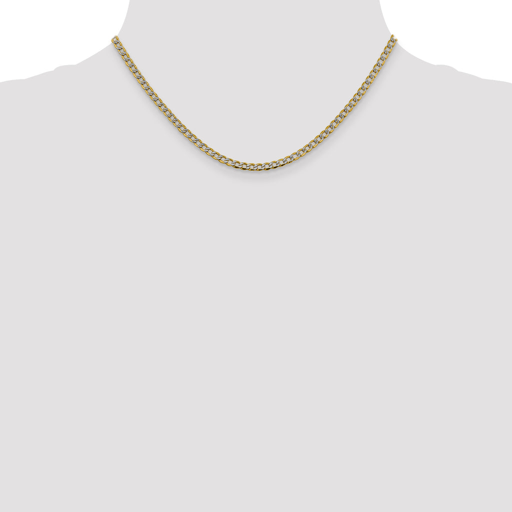 14K 3.4mm Semi-Solid with Rhodium Pave Curb with Lobster Clasp Chain