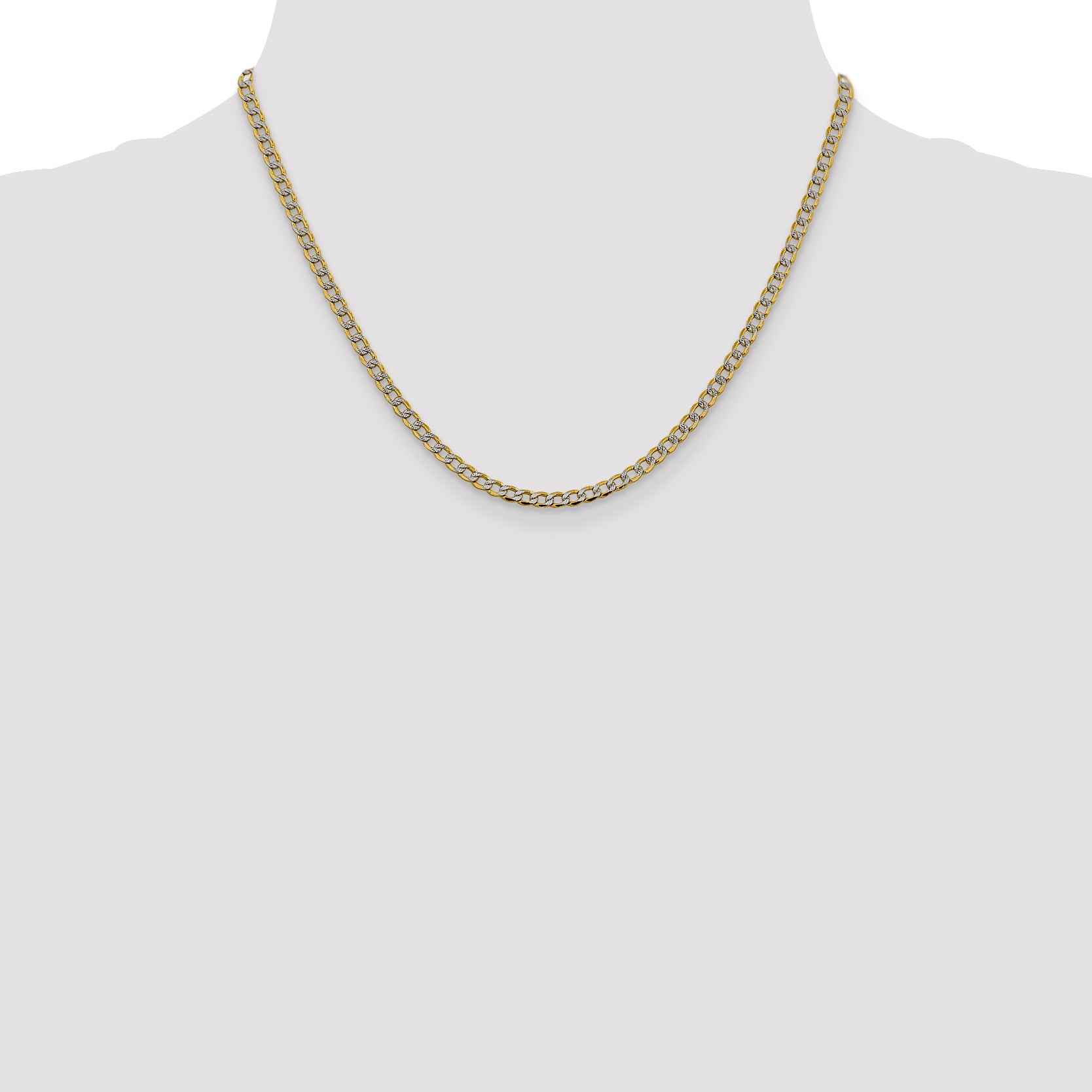 14K 18 inch 3.4mm Semi-Solid with Rhodium Pav‚ Curb with Lobster Clasp Chain