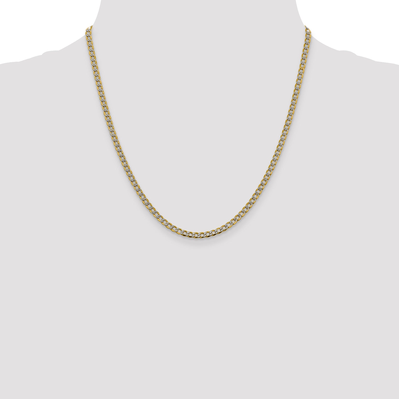 14K 3.4mm Semi-Solid with Rhodium Pave Curb with Lobster Clasp Chain