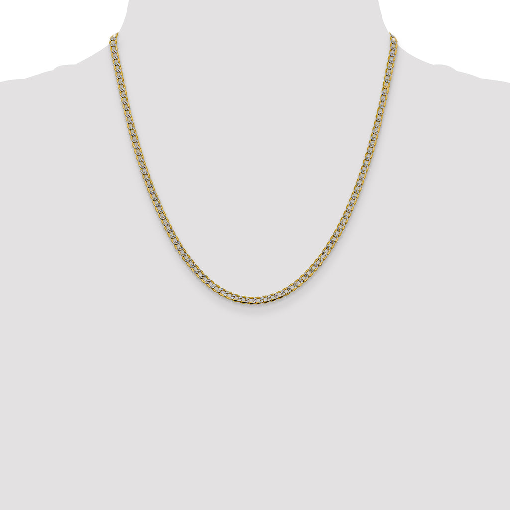 14K 20 inch 3.4mm Semi-Solid with Rhodium Pav� Curb with Lobster Clasp Chain