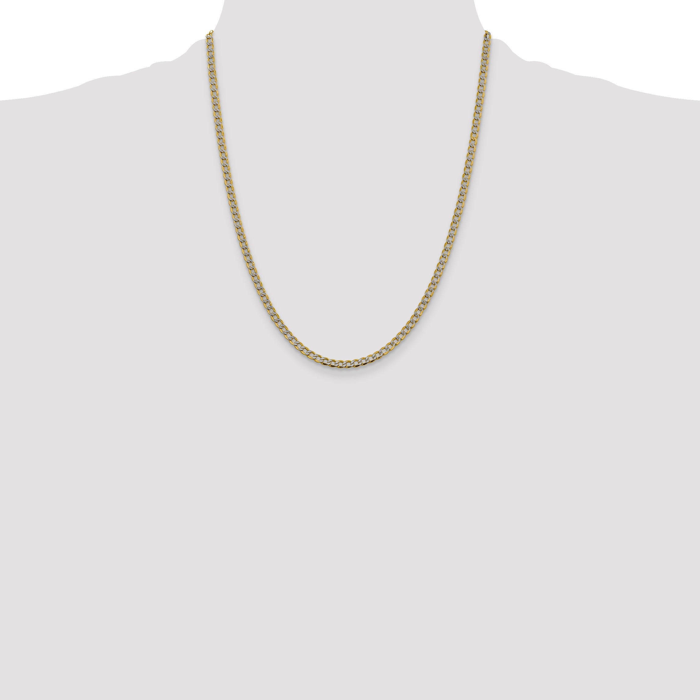 14K 3.4mm Semi-Solid with Rhodium Pave Curb with Lobster Clasp Chain