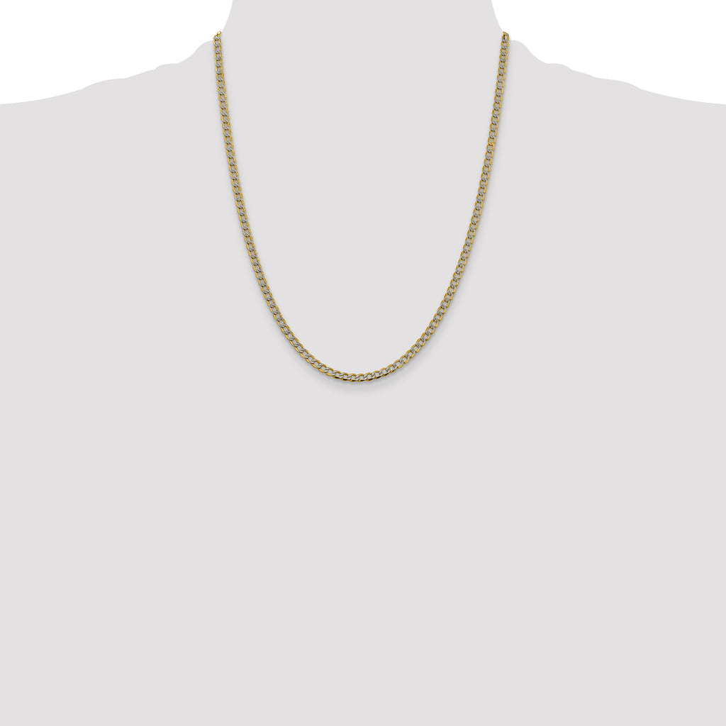 14K 22 inch 3.4mm Semi-Solid with Rhodium Pav� Curb with Lobster Clasp Chain