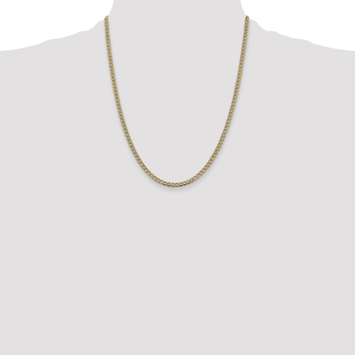 14K 22 inch 3.4mm Semi-Solid with Rhodium Pav� Curb with Lobster Clasp Chain
