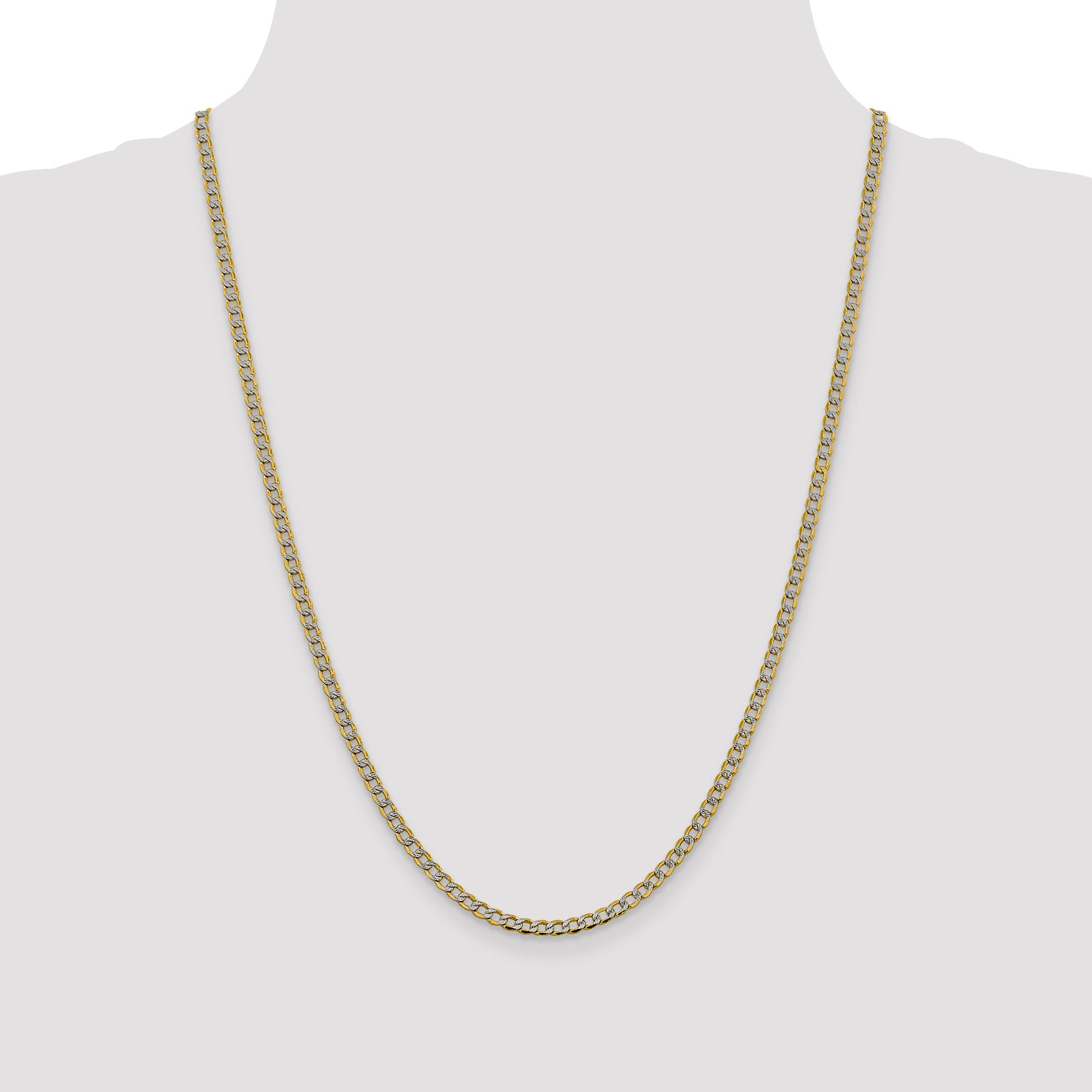 14K 24 inch 3.4mm Semi-Solid with Rhodium Pav‚ Curb with Lobster Clasp Chain