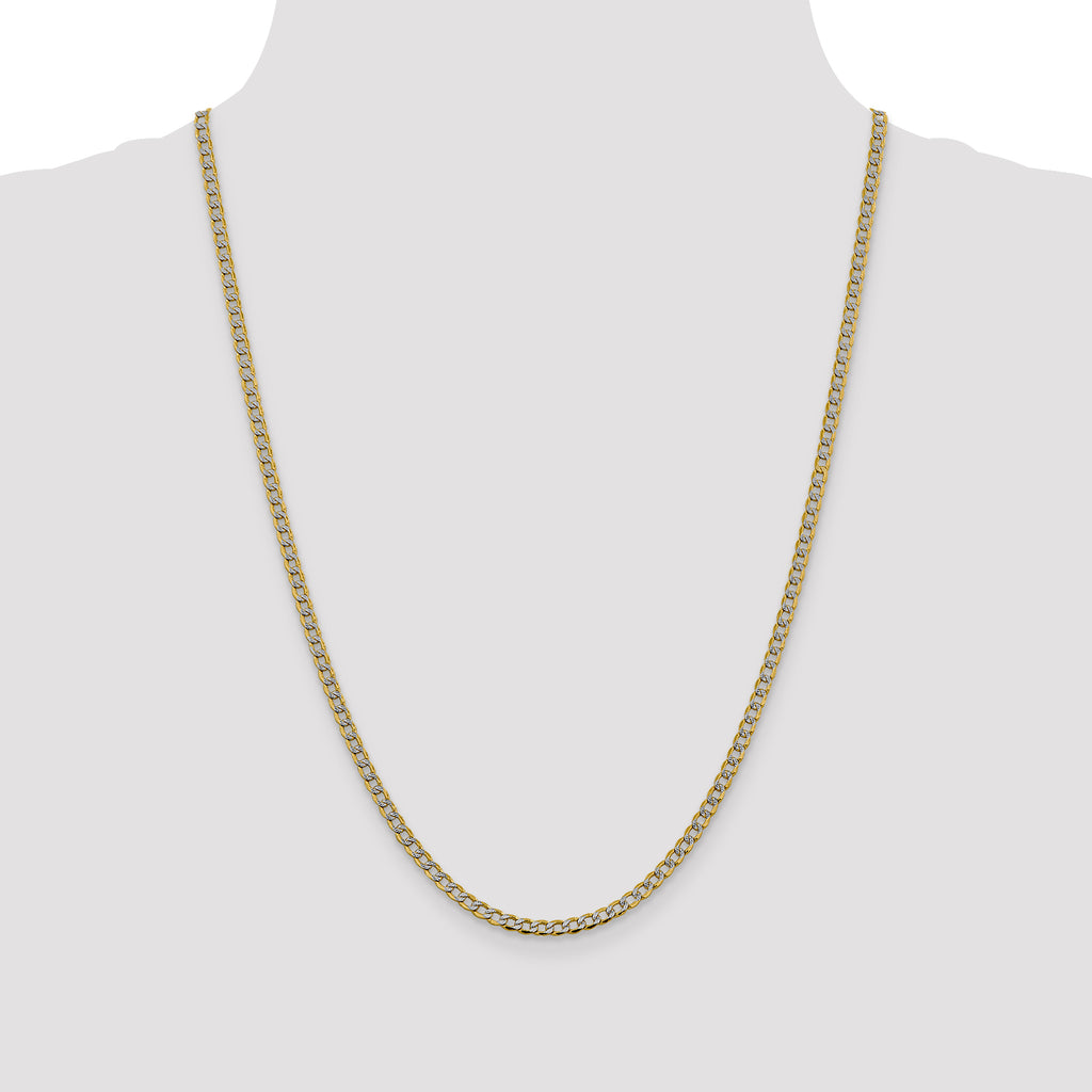 14K 3.4mm Semi-Solid with Rhodium Pave Curb with Lobster Clasp Chain