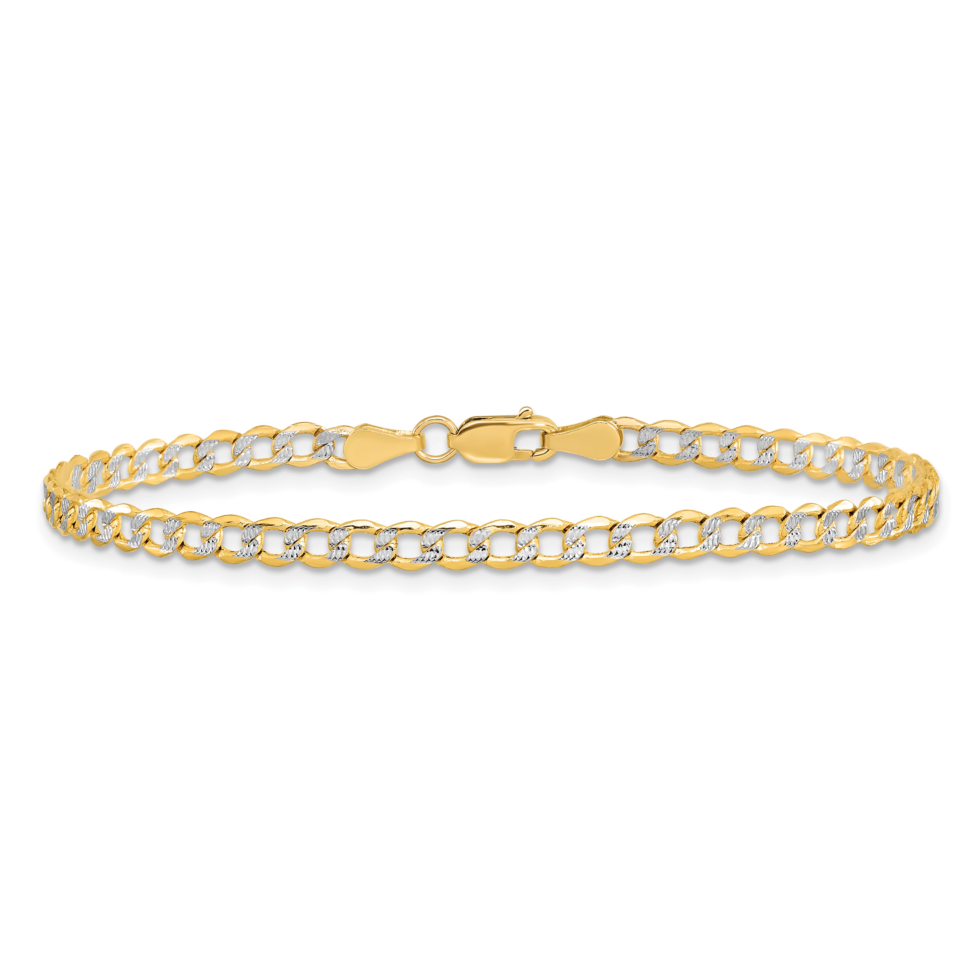 14k 3.4mm Semi-solid with Rhodium Pav‚ Curb Chain