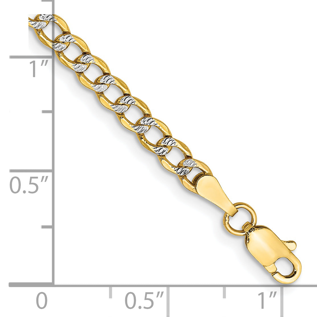 14K 8 inch 3.4mm Semi-Solid with Rhodium Pav‚ Curb with Lobster Clasp Bracelet