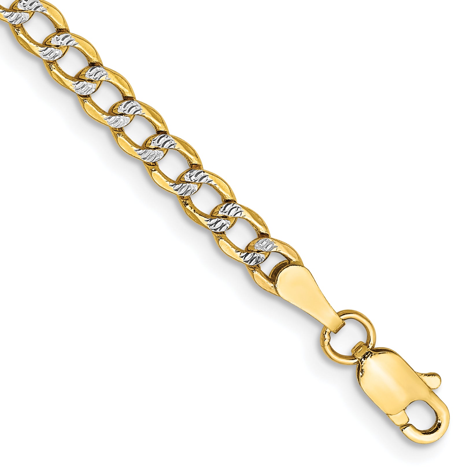 14K 7 inch 3.4mm Semi-Solid with Rhodium Pav‚ Curb with Lobster Clasp Bracelet Main image