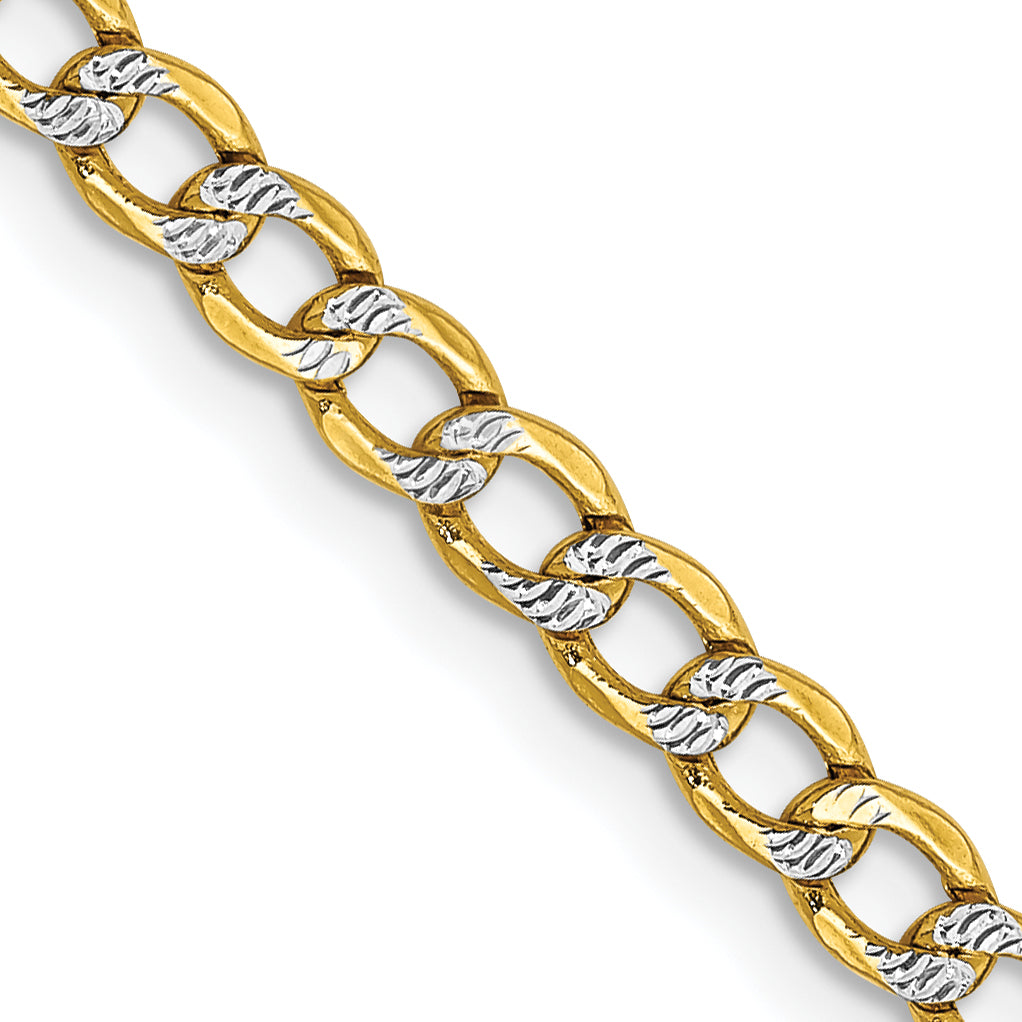 14K 24 inch 3.4mm Semi-Solid with Rhodium Pav‚ Curb with Lobster Clasp Chain