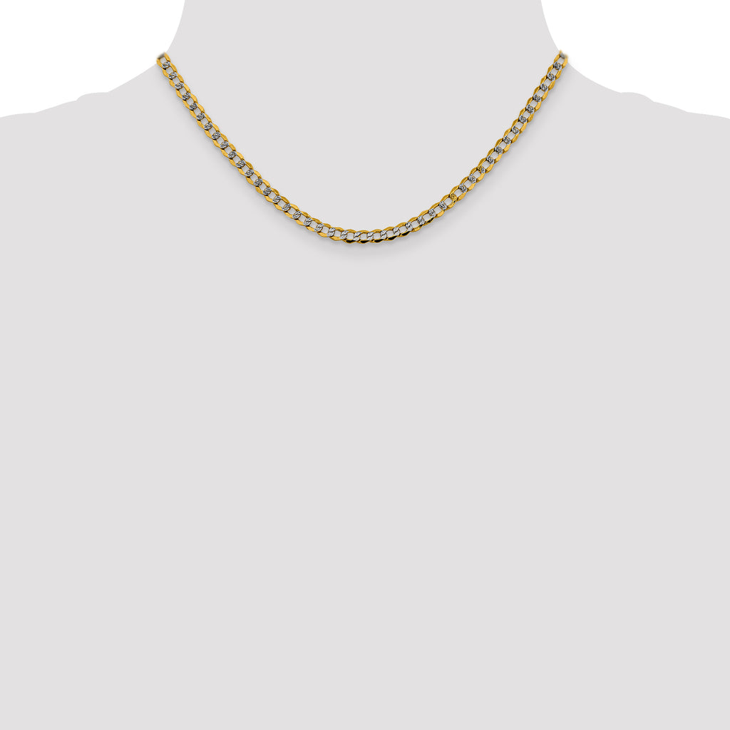 14K 16 inch 4.3mm Semi-Solid with Rhodium Pav‚ Curb with Lobster Clasp Chain