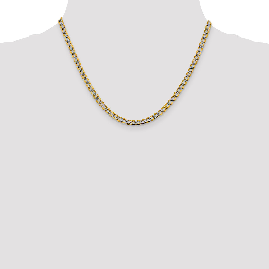 14K 18 inch 4.3mm Semi-Solid with Rhodium Pav‚ Curb with Lobster Clasp Chain