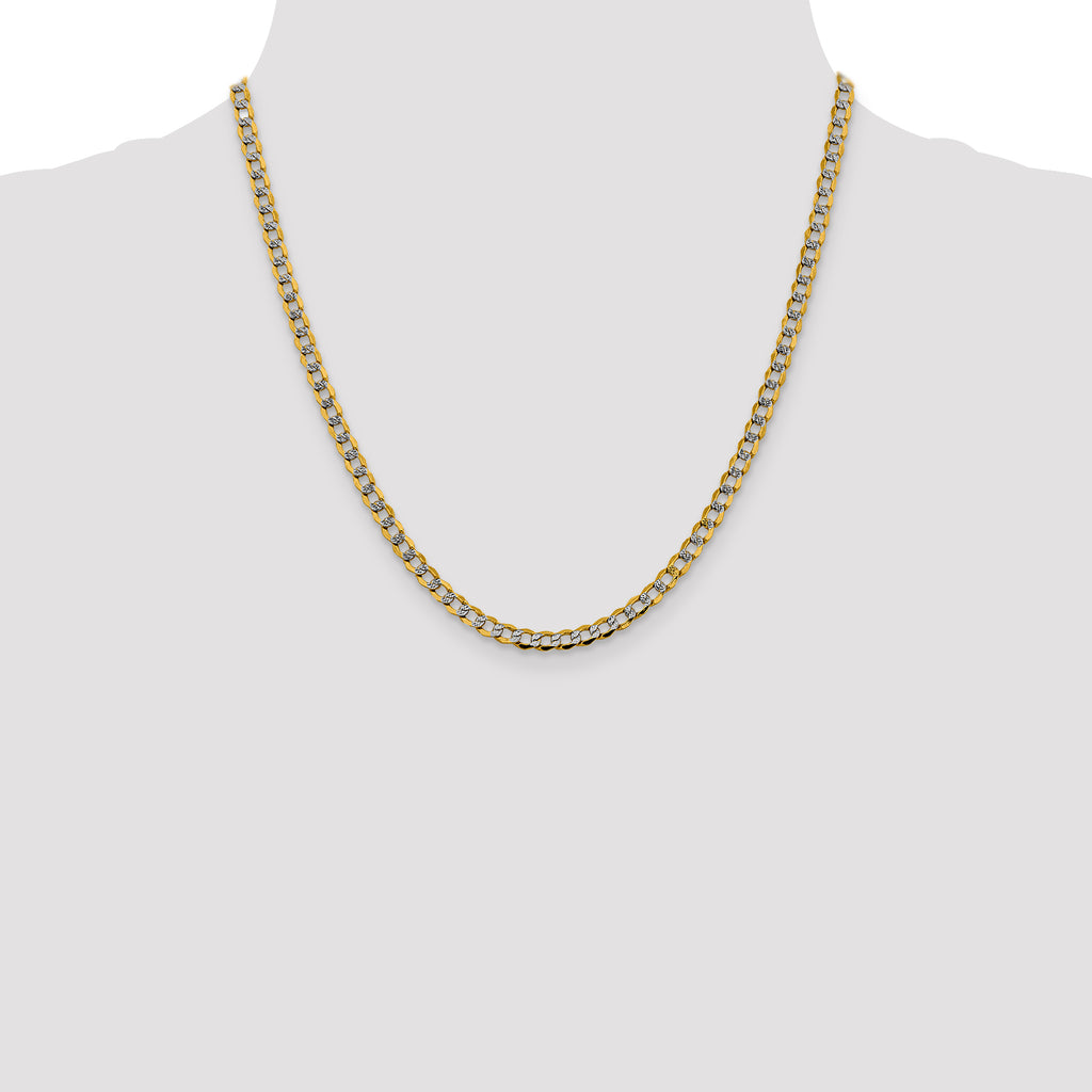 14K 20 inch 4.3mm Semi-Solid with Rhodium Pav‚ Curb with Lobster Clasp Chain