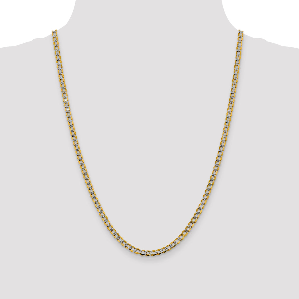 14K 24 inch 4.3mm Semi-Solid with Rhodium Pav‚ Curb with Lobster Clasp Chain