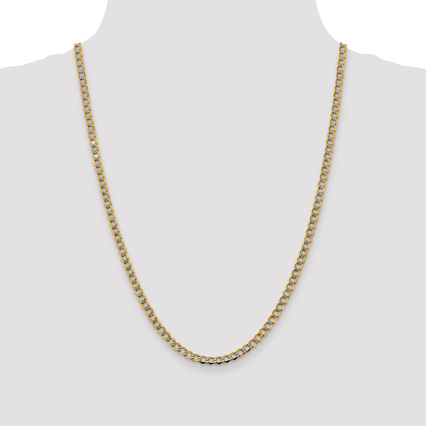 14K 24 inch 4.3mm Semi-Solid with Rhodium Pav‚ Curb with Lobster Clasp Chain