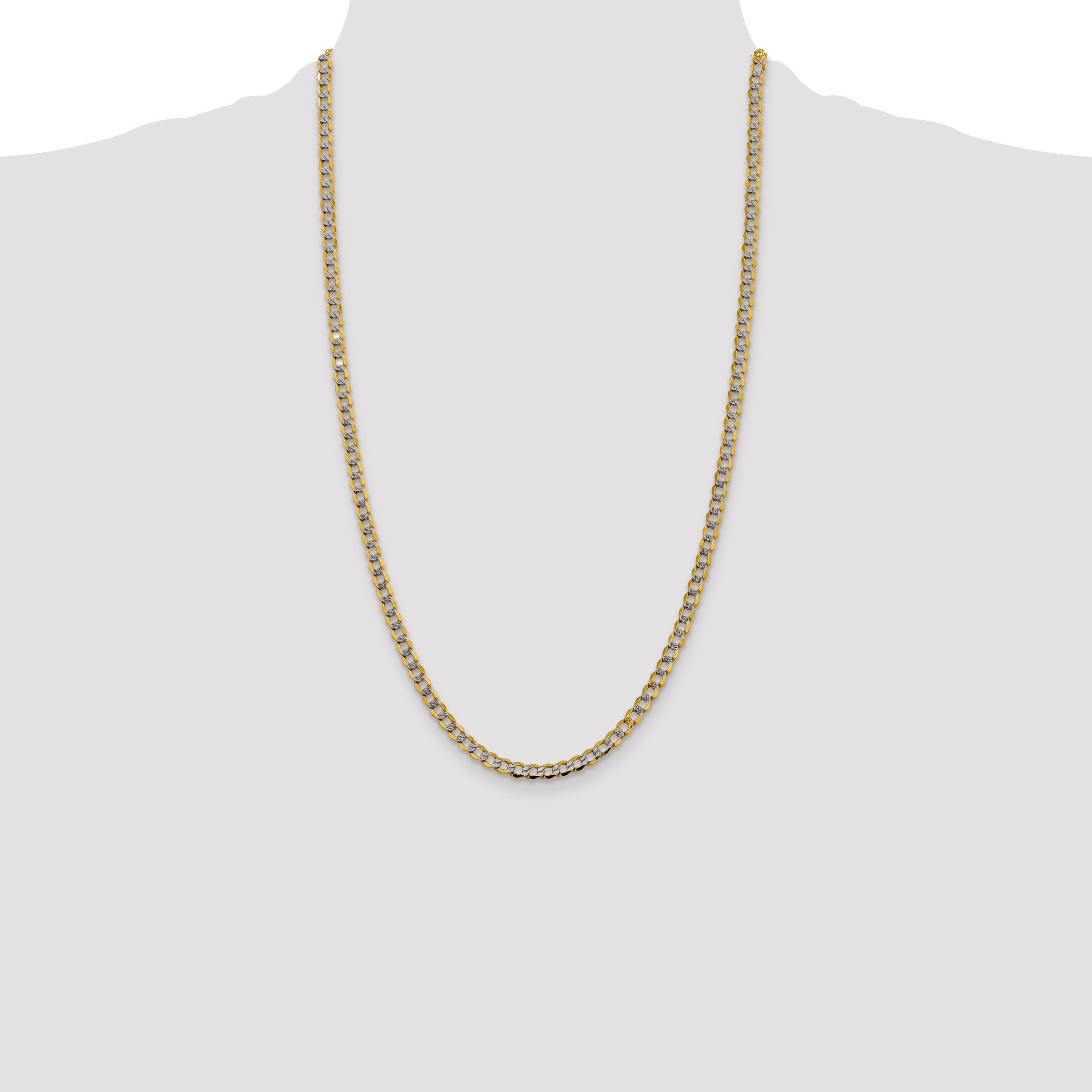 14K 26 inch 4.3mm Semi-Solid with Rhodium Pav‚ Curb with Lobster Clasp Chain
