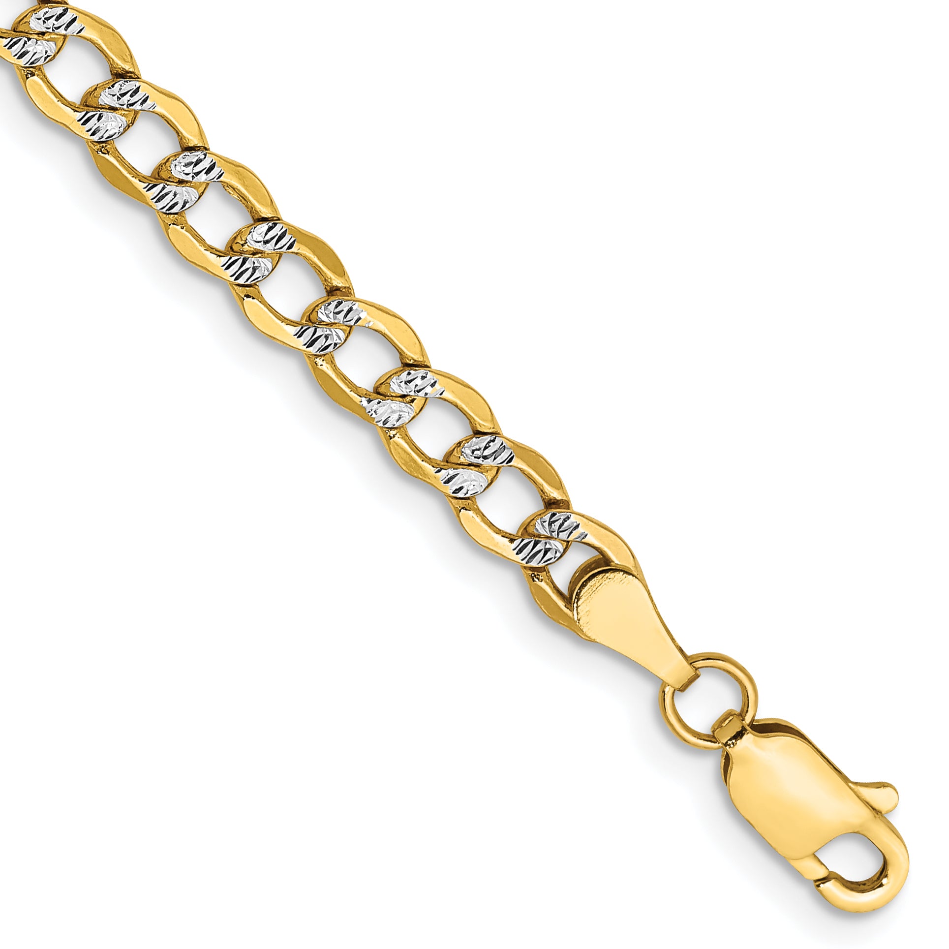 14K 8 inch 4.3mm Semi-Solid with Rhodium Pav‚ Curb with Lobster Clasp Bracelet Main image
