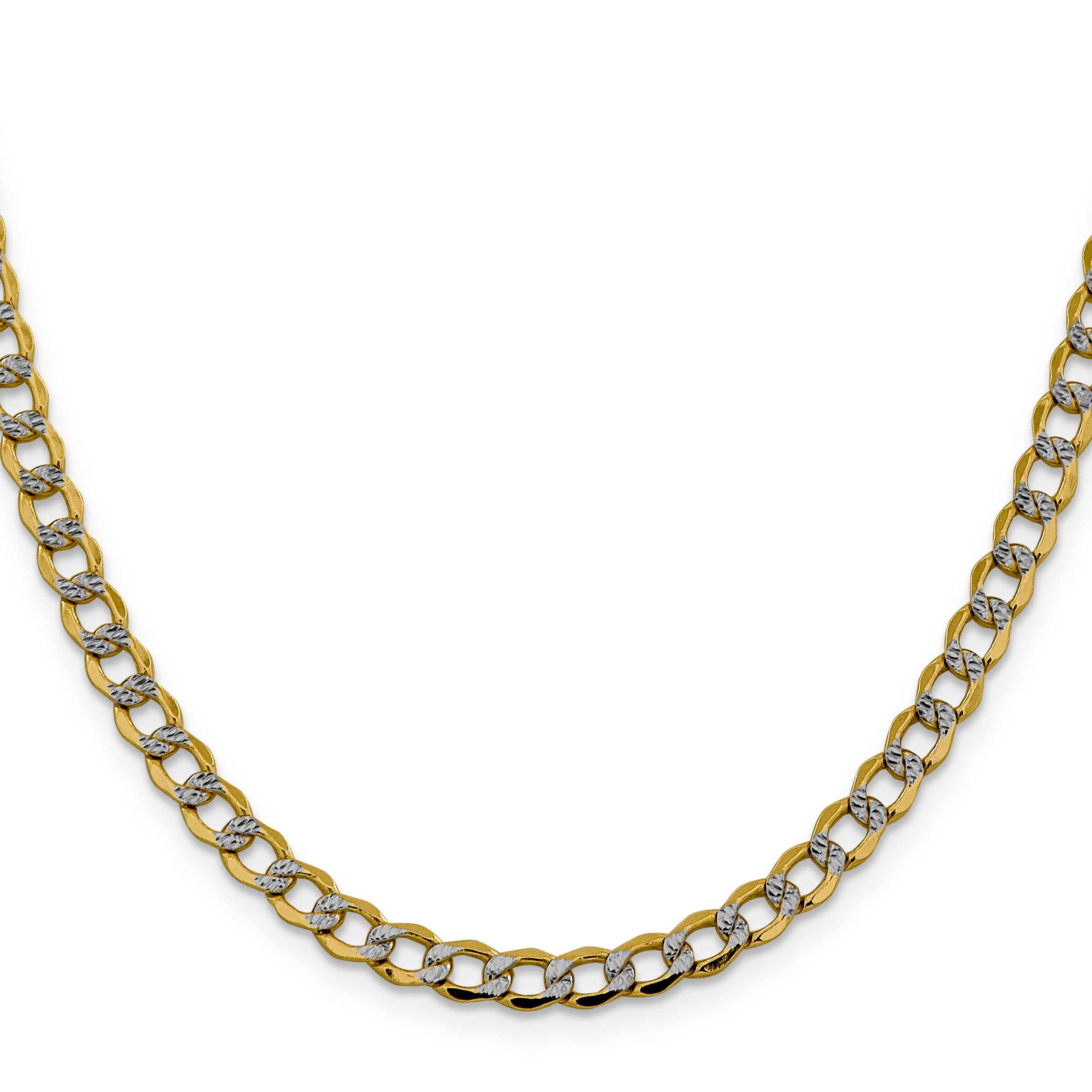 14K 26 inch 5.2mm Semi-Solid with Rhodium Pav‚ Curb with Lobster Clasp Chain