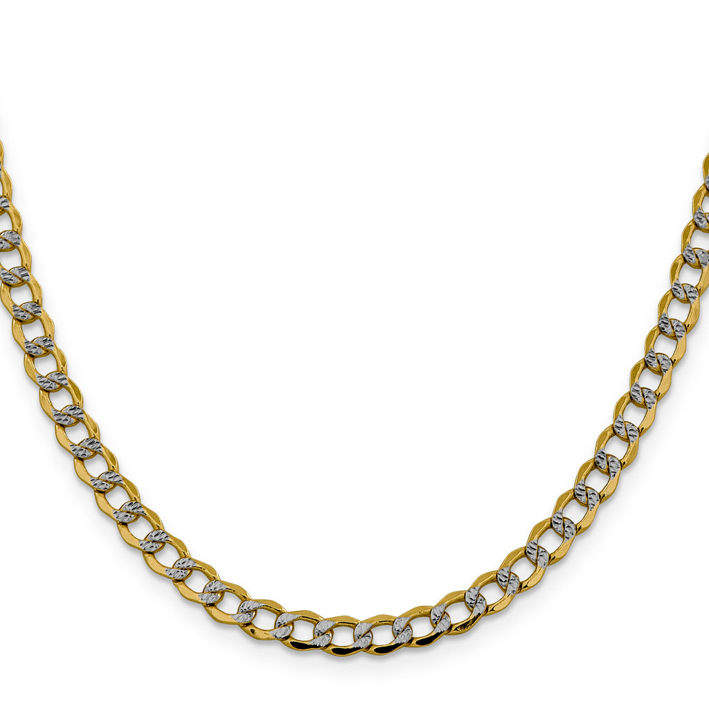 14K 26 inch 5.2mm Semi-Solid with Rhodium Pav‚ Curb with Lobster Clasp Chain