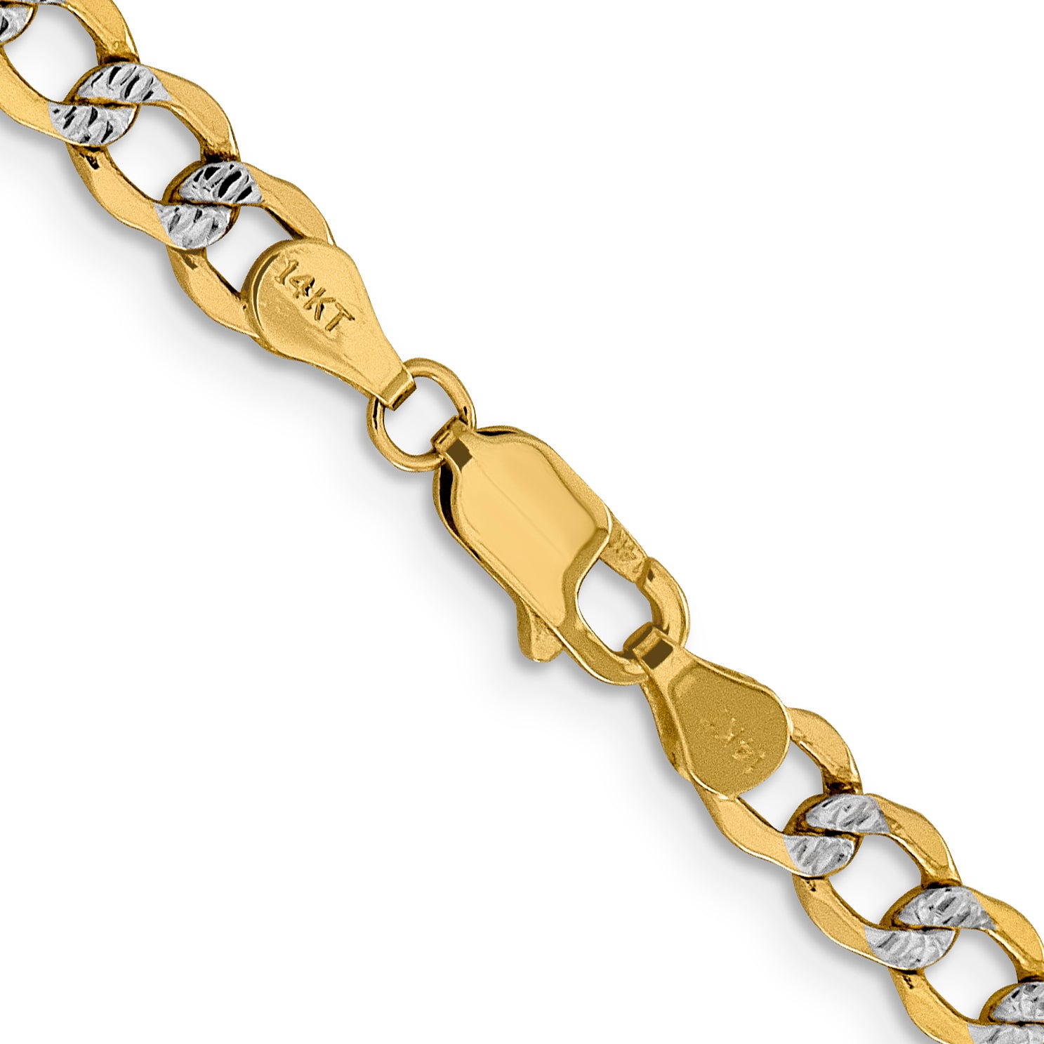 14K 26 inch 5.2mm Semi-Solid with Rhodium Pav‚ Curb with Lobster Clasp Chain