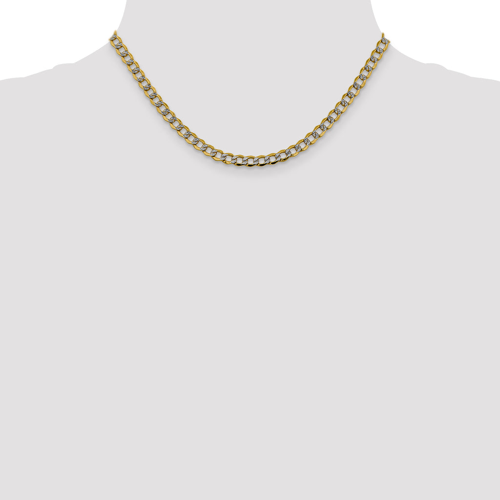 14K 16 inch 5.2mm Semi-Solid with Rhodium Pav‚ Curb with Lobster Clasp Chain