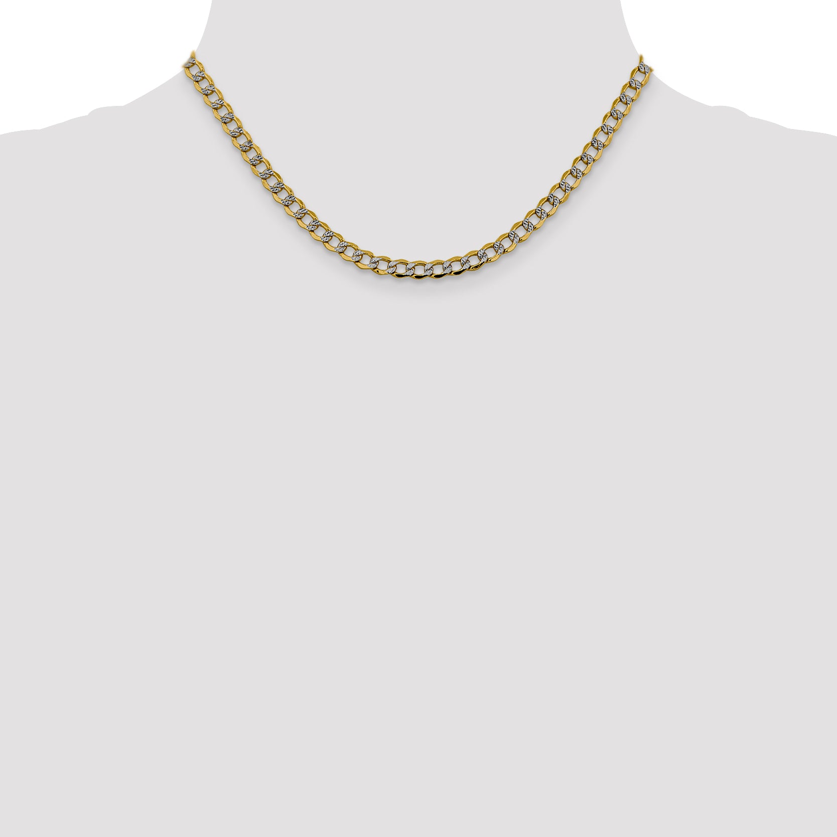 14K 16 inch 5.2mm Semi-Solid with Rhodium Pav‚ Curb with Lobster Clasp Chain