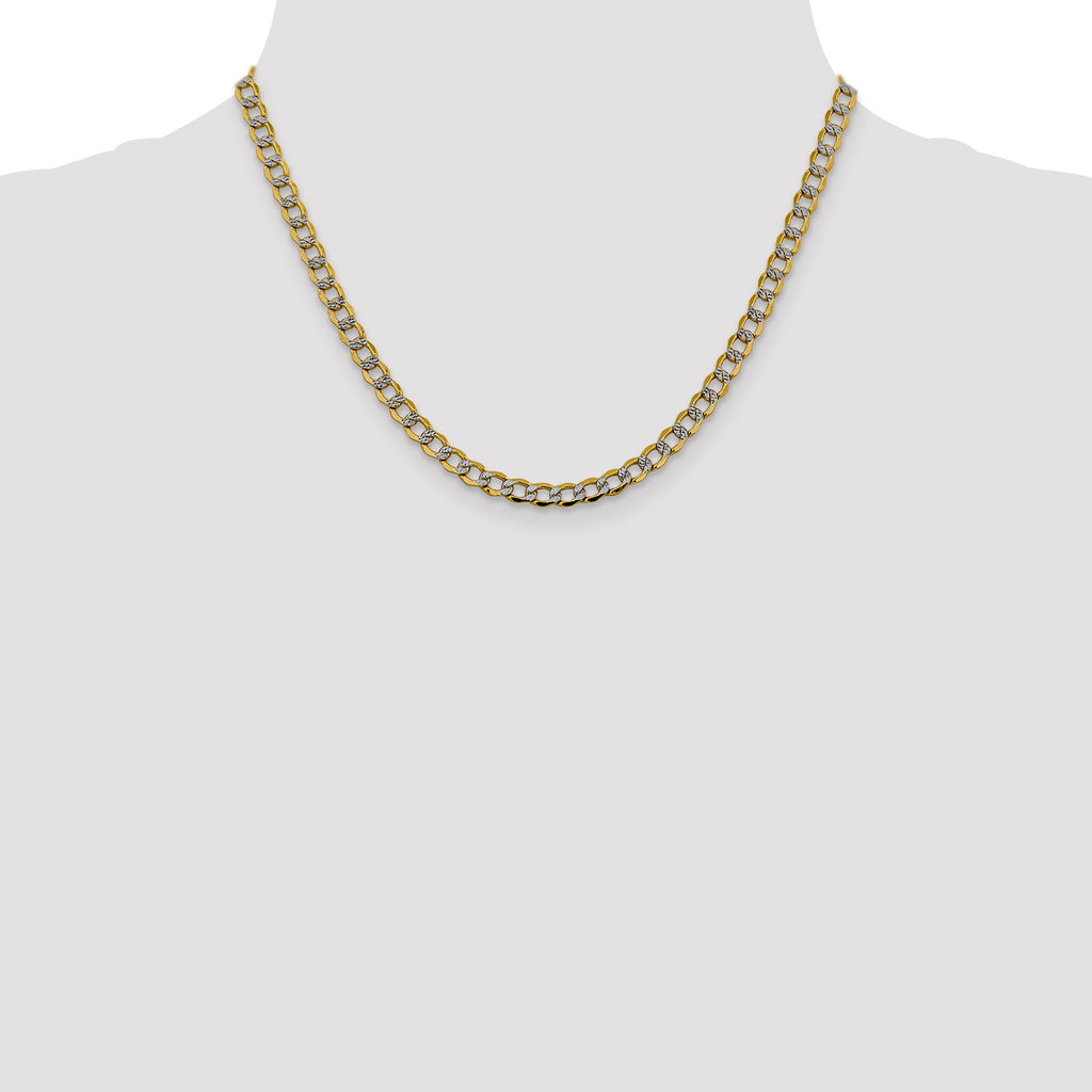 14K 18 inch 5.2mm Semi-Solid with Rhodium Pav‚ Curb with Lobster Clasp Chain