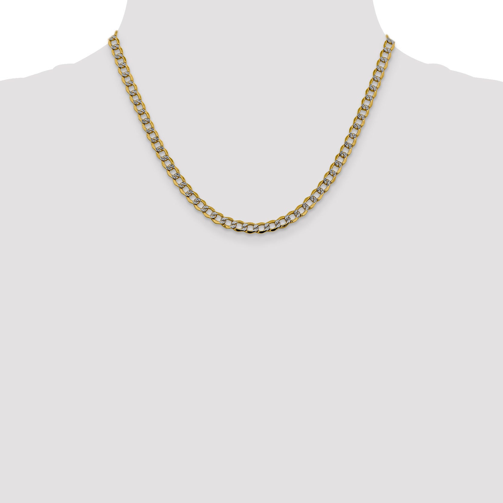 14K 18 inch 5.2mm Semi-Solid with Rhodium Pav‚ Curb with Lobster Clasp Chain