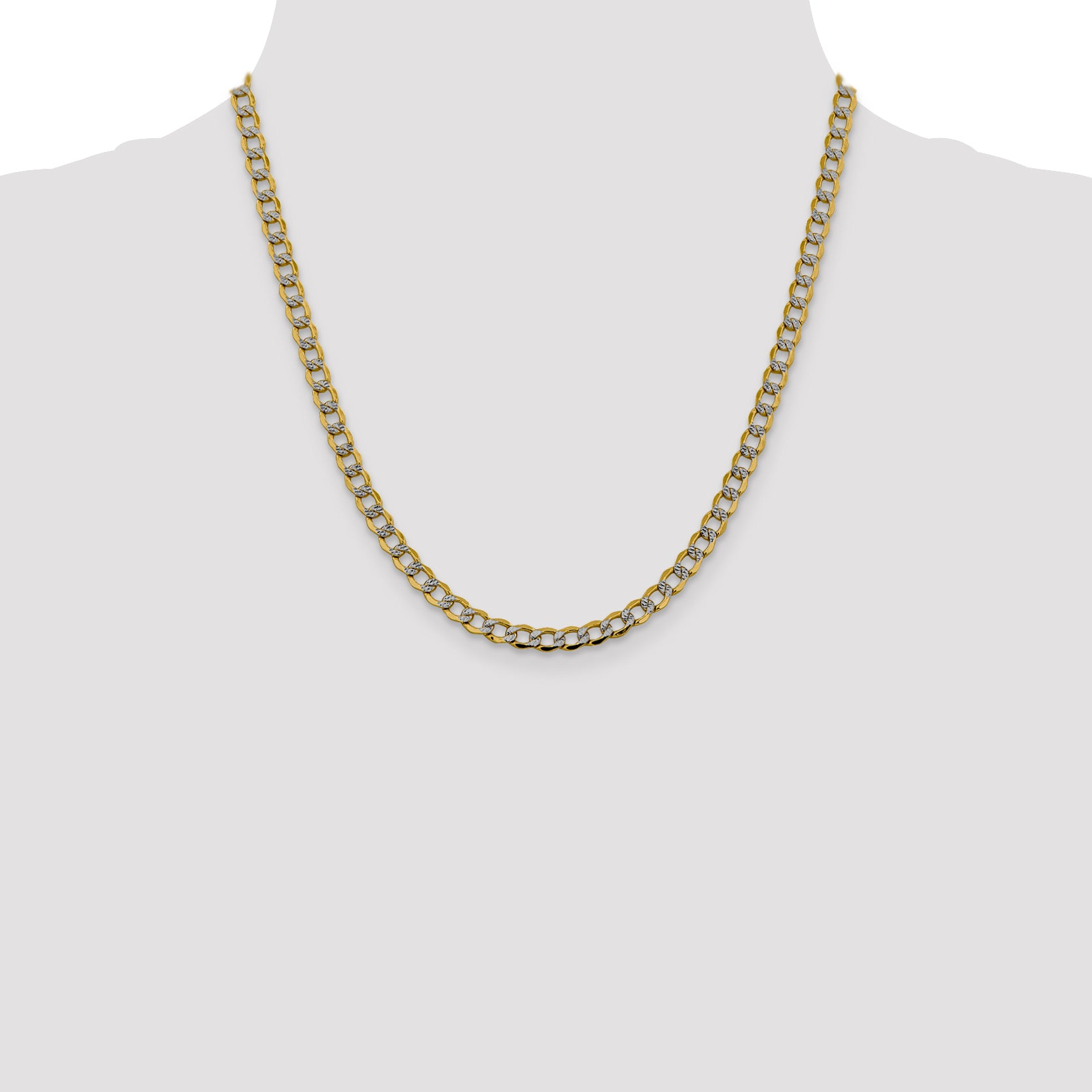 14K 20 inch 5.2mm Semi-Solid with Rhodium Pav‚ Curb with Lobster Clasp Chain