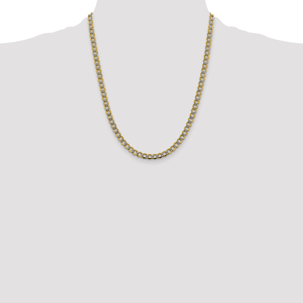 14K 22 inch 5.2mm Semi-Solid with Rhodium Pav‚ Curb with Lobster Clasp Chain