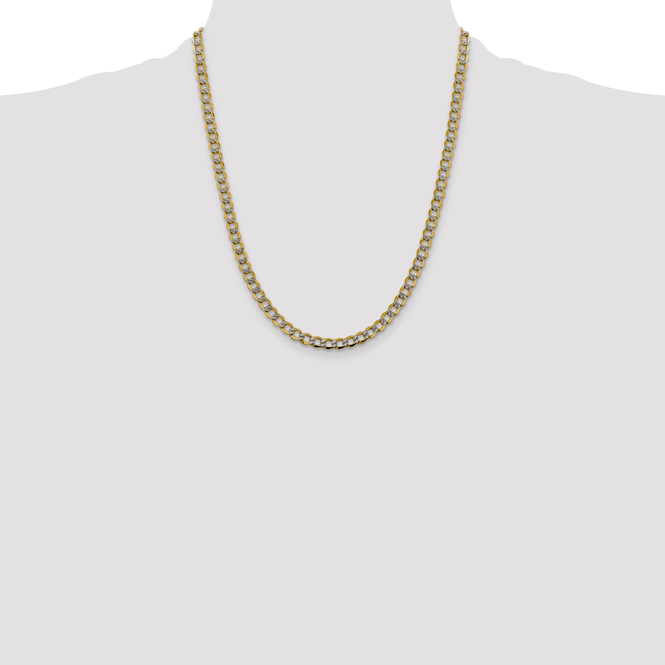 14K 22 inch 5.2mm Semi-Solid with Rhodium Pav‚ Curb with Lobster Clasp Chain