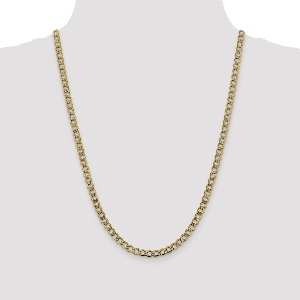 14K 24 inch 5.2mm Semi-Solid with Rhodium Pav‚ Curb with Lobster Clasp Chain