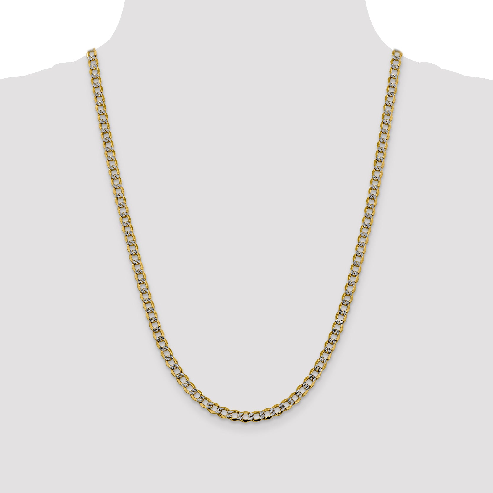 14K 24 inch 5.2mm Semi-Solid with Rhodium Pav‚ Curb with Lobster Clasp Chain