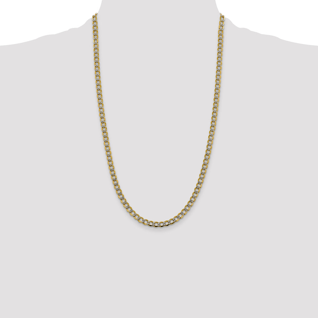 14K 26 inch 5.2mm Semi-Solid with Rhodium Pav‚ Curb with Lobster Clasp Chain