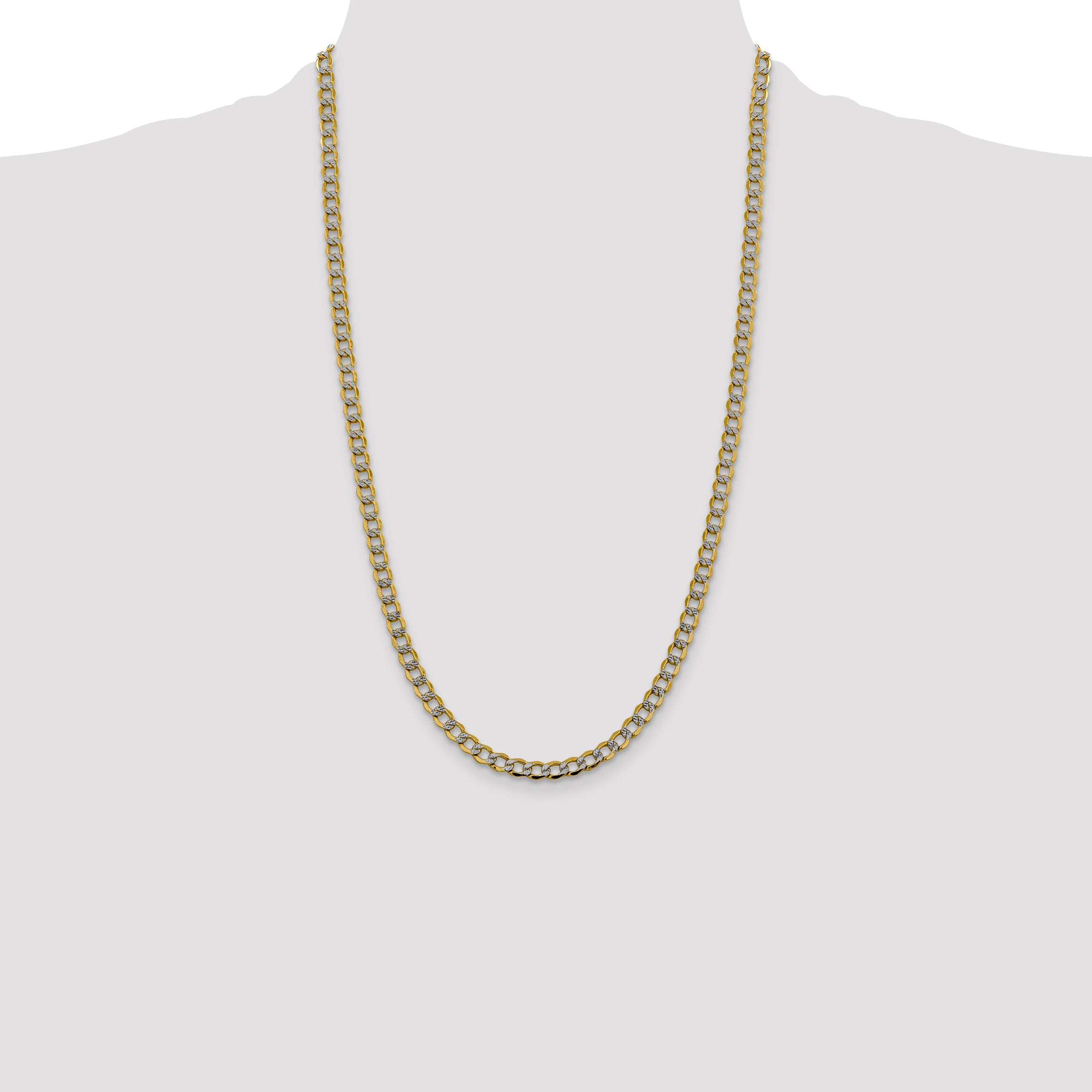 14K 26 inch 5.2mm Semi-Solid with Rhodium Pav‚ Curb with Lobster Clasp Chain