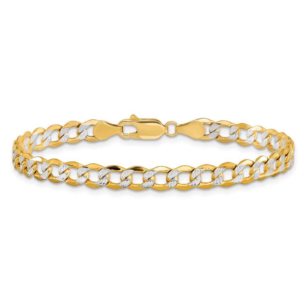 14K 8 inch 5.2mm Semi-Solid with Rhodium Pav‚ Curb with Lobster Clasp Bracelet