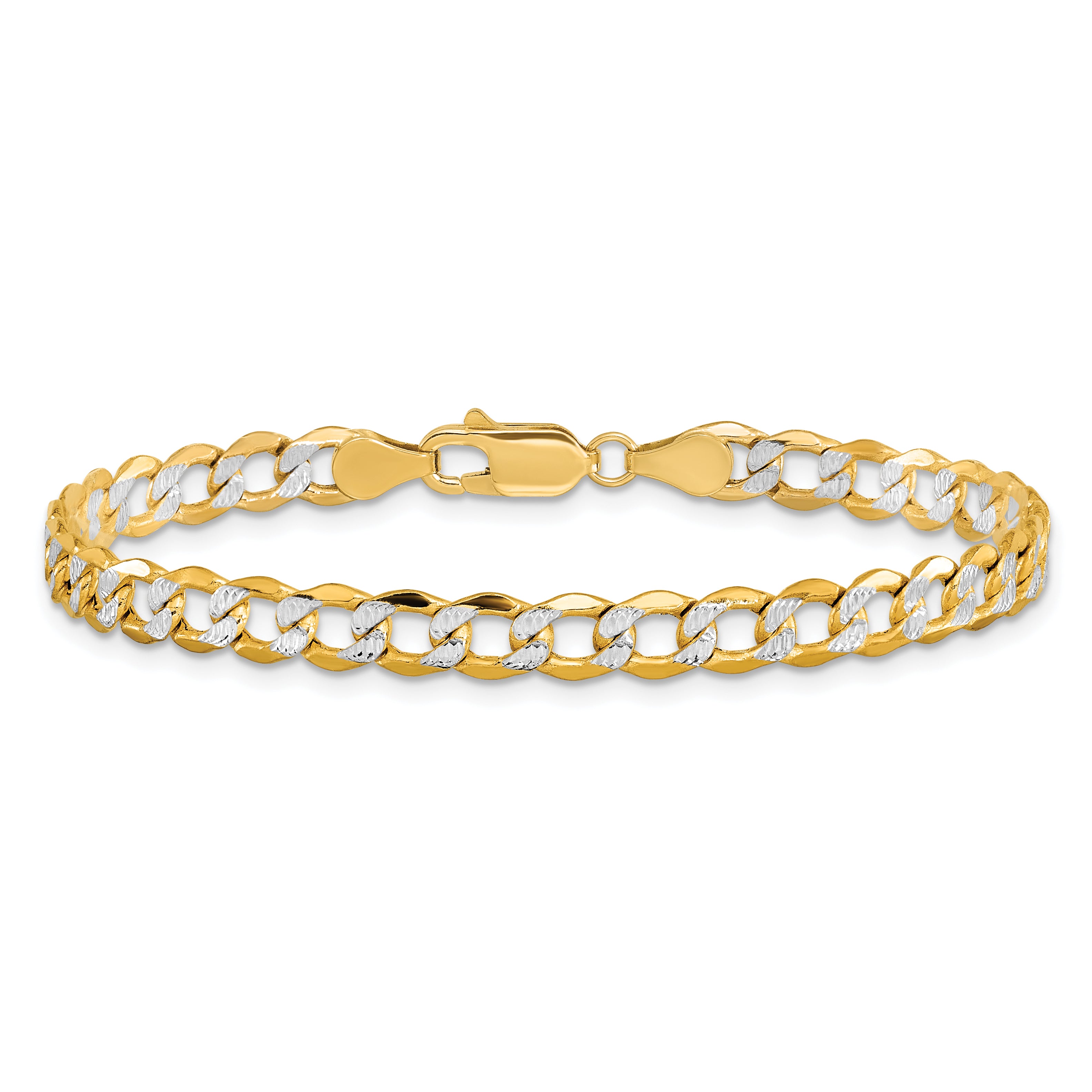 14K 8 inch 5.2mm Semi-Solid with Rhodium Pav‚ Curb with Lobster Clasp Bracelet