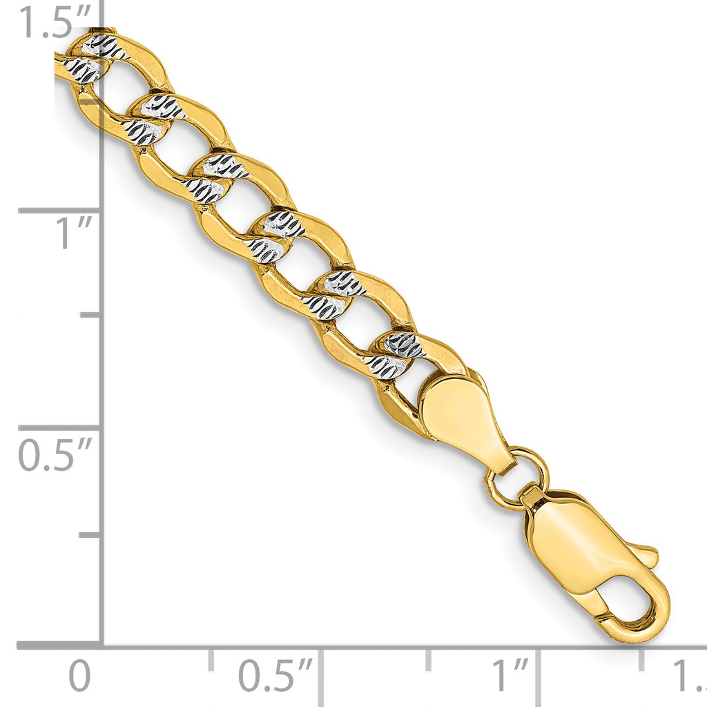 14K 8 inch 5.2mm Semi-Solid with Rhodium Pav‚ Curb with Lobster Clasp Bracelet