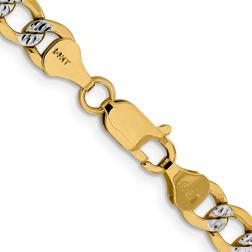 14K 6.75mm Semi-Solid with Rhodium Pave Curb with Lobster Clasp Chain