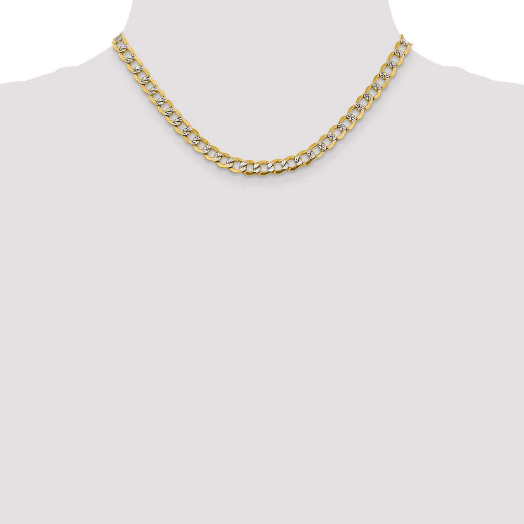 14K 6.75mm Semi-Solid with Rhodium Pave Curb with Lobster Clasp Chain