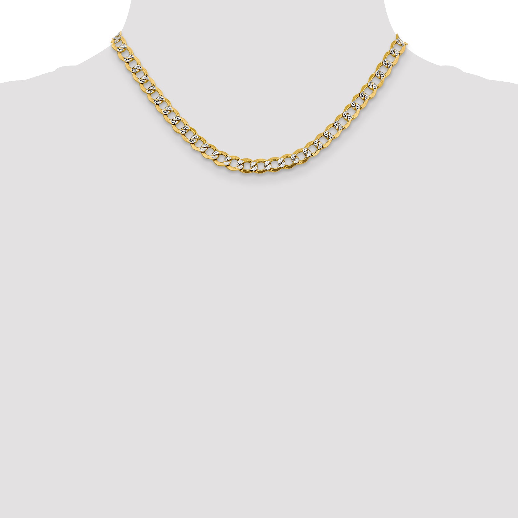 14K 6.75mm Semi-Solid with Rhodium Pave Curb with Lobster Clasp Chain