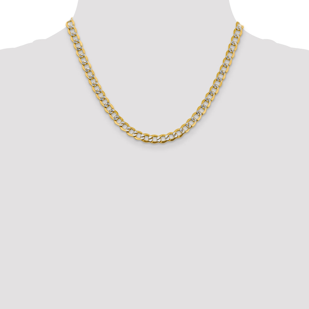 14K 6.75mm Semi-Solid with Rhodium Pave Curb with Lobster Clasp Chain