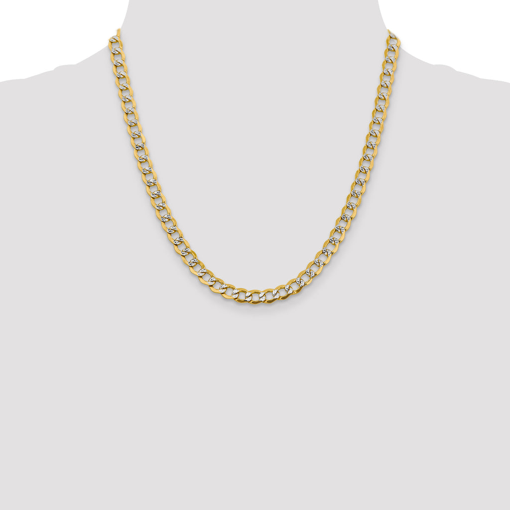 14K 6.75mm Semi-Solid with Rhodium Pave Curb with Lobster Clasp Chain