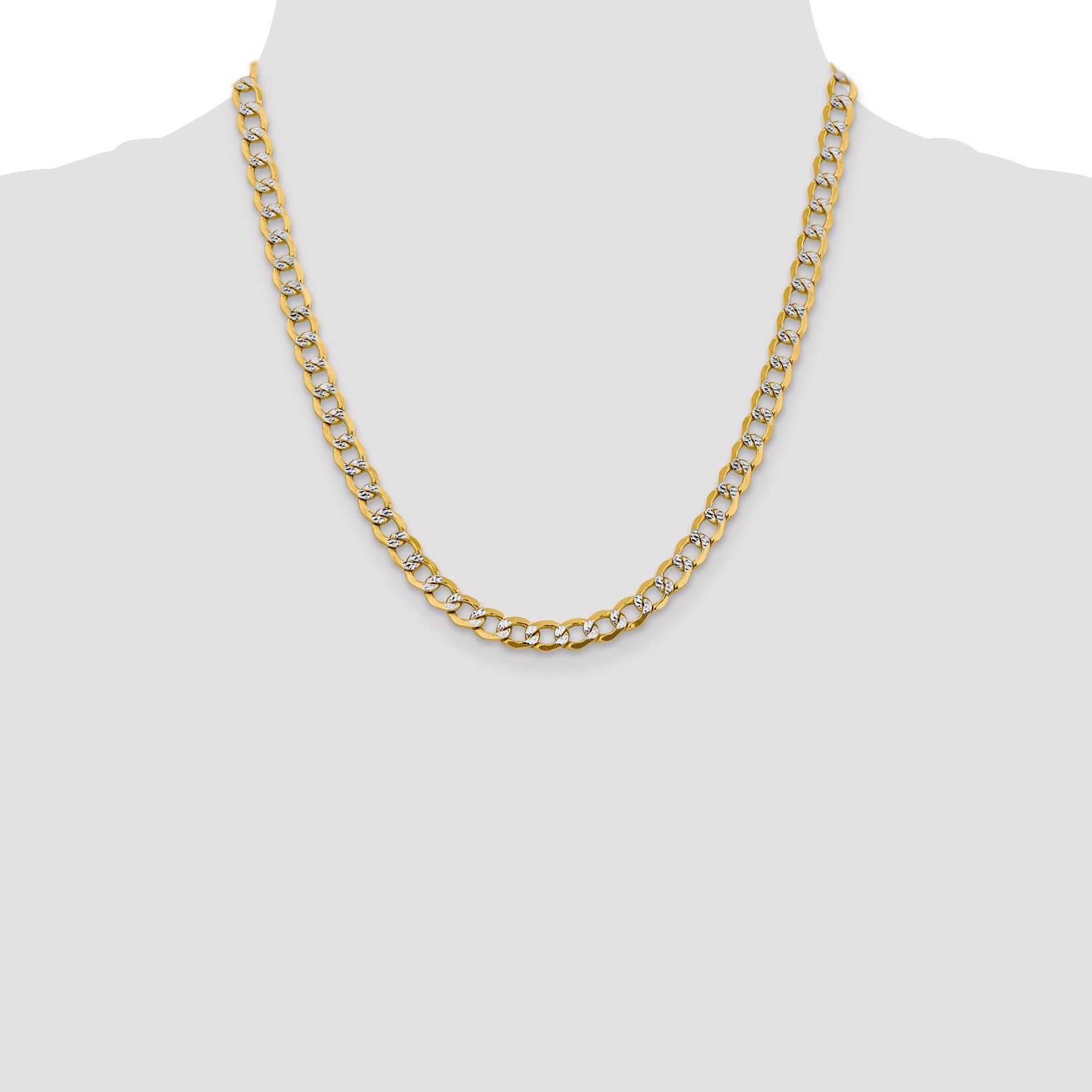 14K 6.75mm Semi-Solid with Rhodium Pave Curb with Lobster Clasp Chain