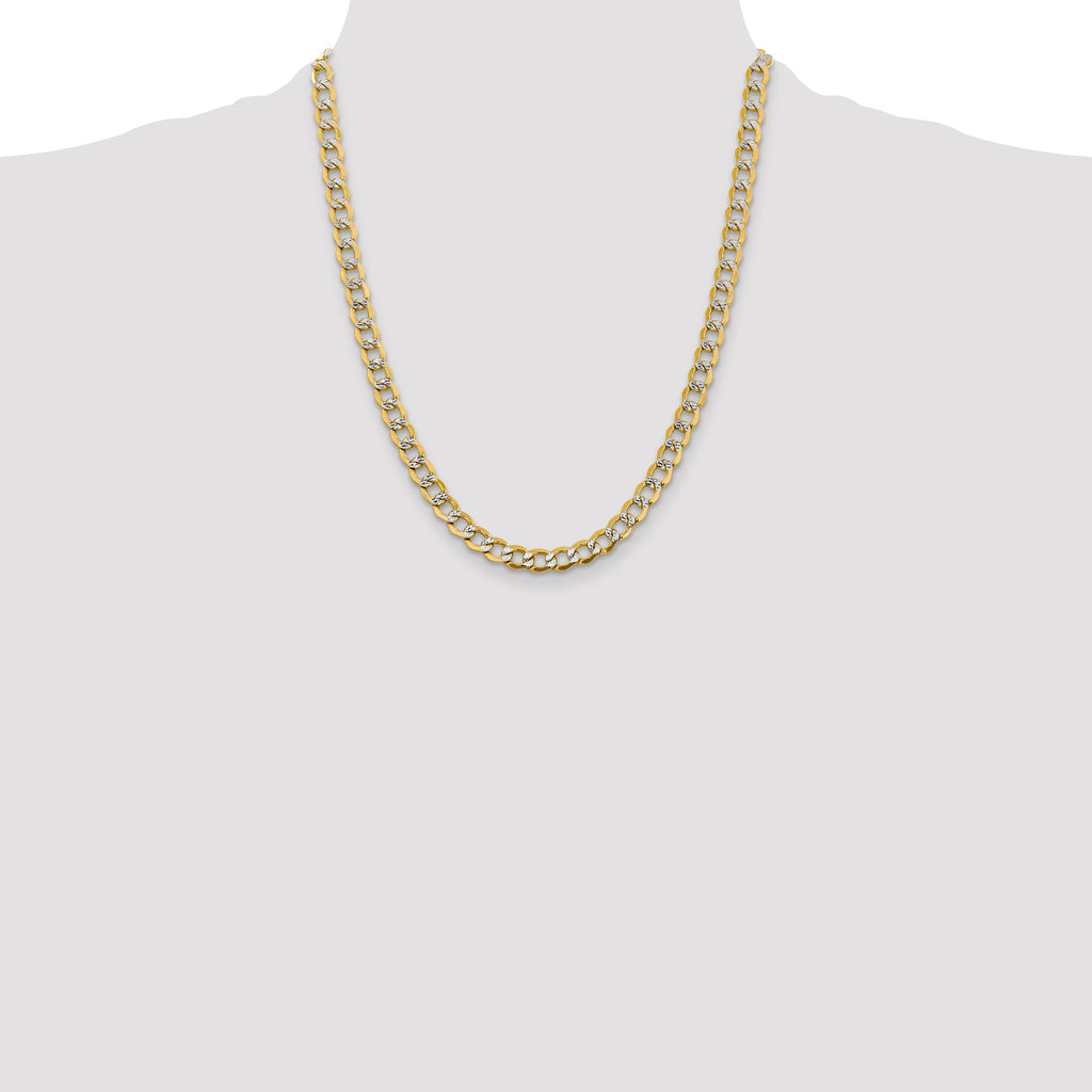 14K 6.75mm Semi-Solid with Rhodium Pave Curb with Lobster Clasp Chain