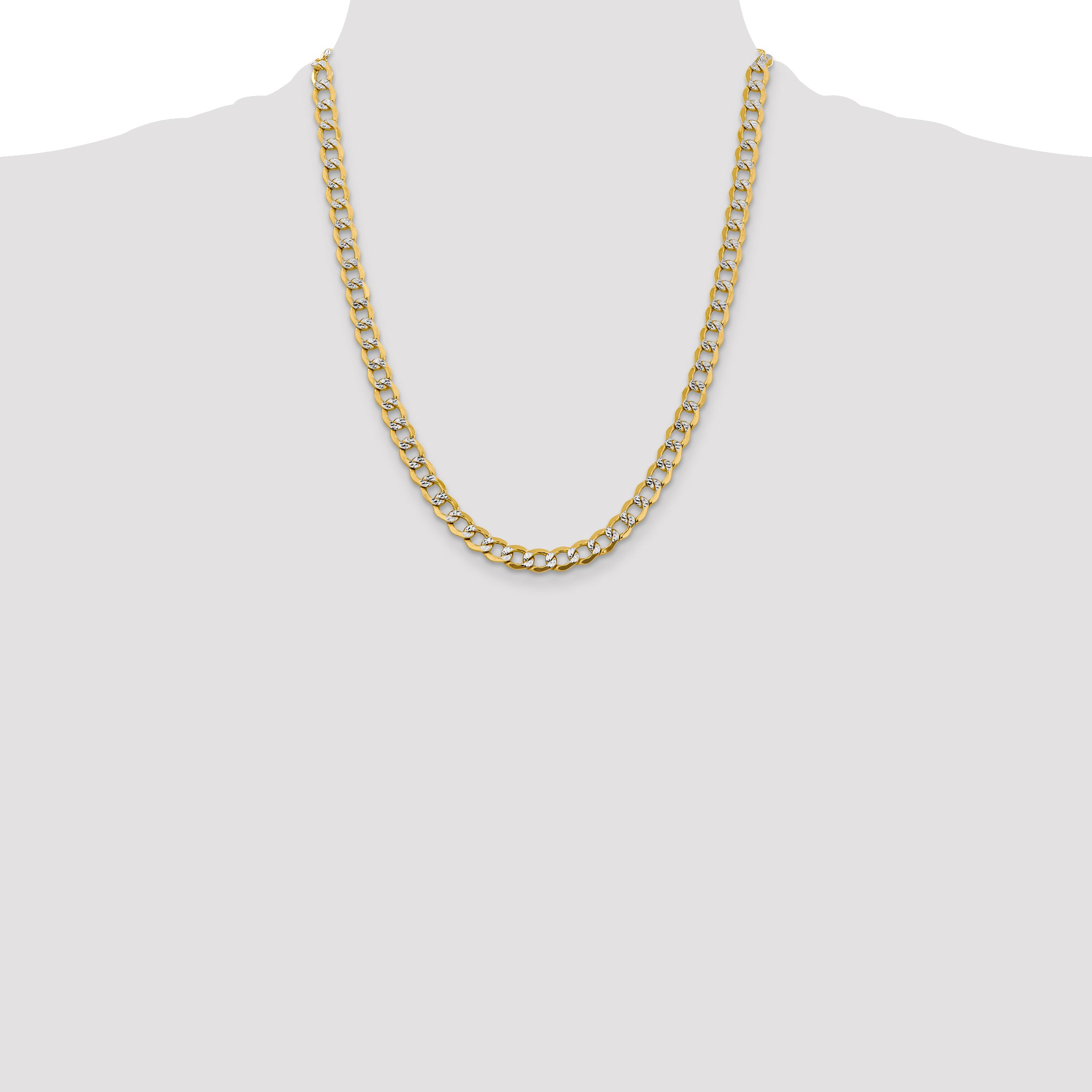 14K 6.75mm Semi-Solid with Rhodium Pave Curb with Lobster Clasp Chain