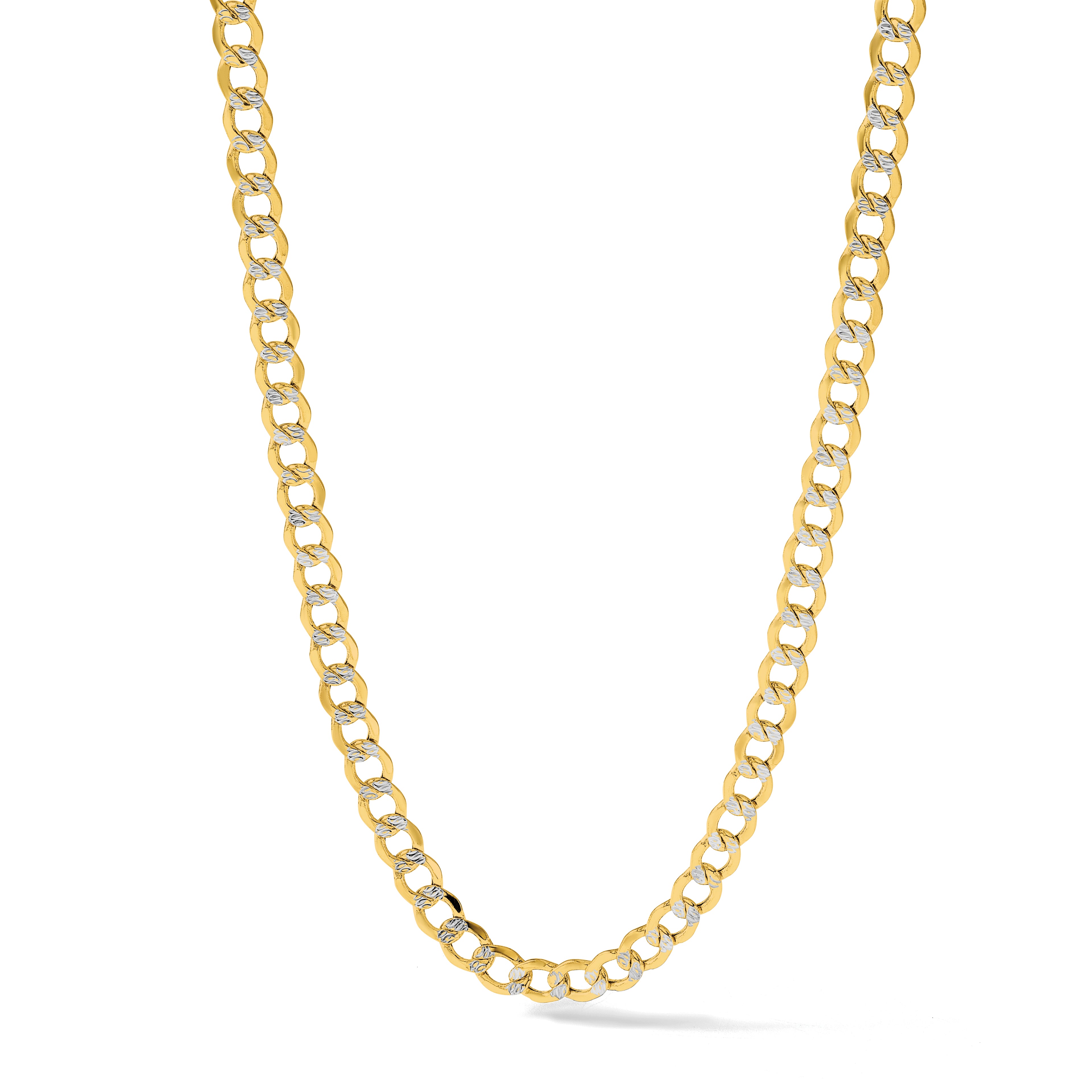 14K 6.75mm Semi-Solid with Rhodium Pave Curb with Lobster Clasp Chain