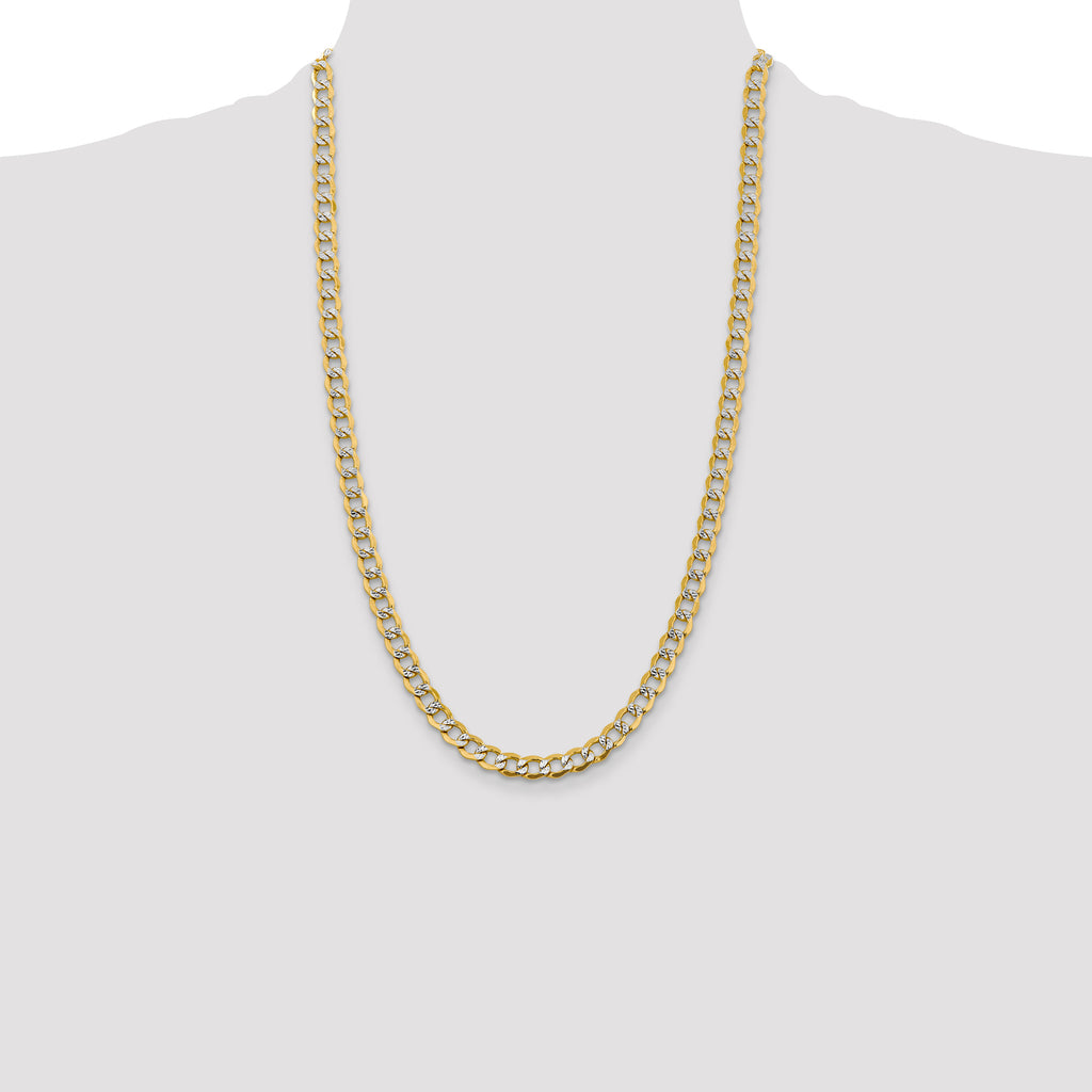 14K 6.75mm Semi-Solid with Rhodium Pave Curb with Lobster Clasp Chain