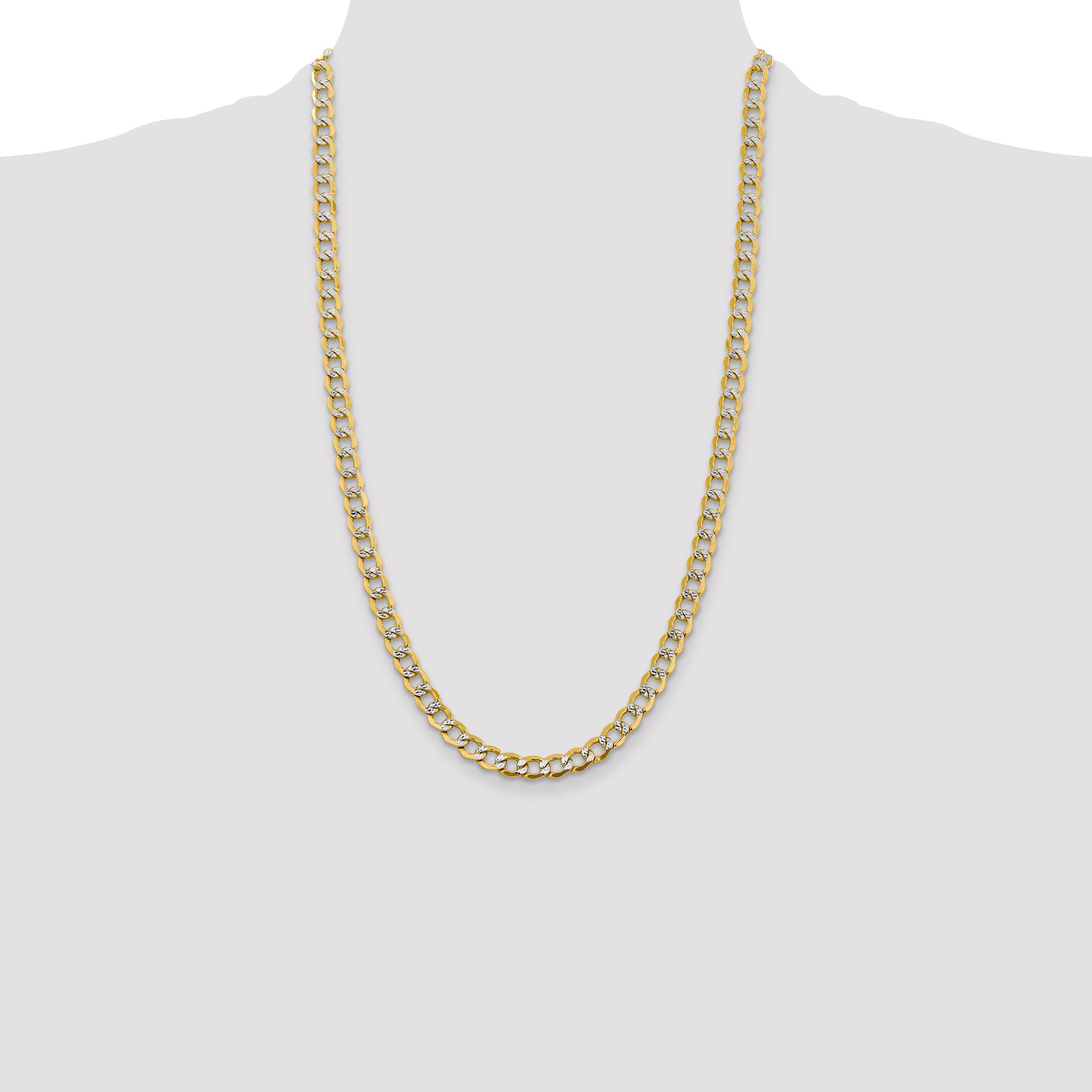 14K 6.75mm Semi-Solid with Rhodium Pave Curb with Lobster Clasp Chain