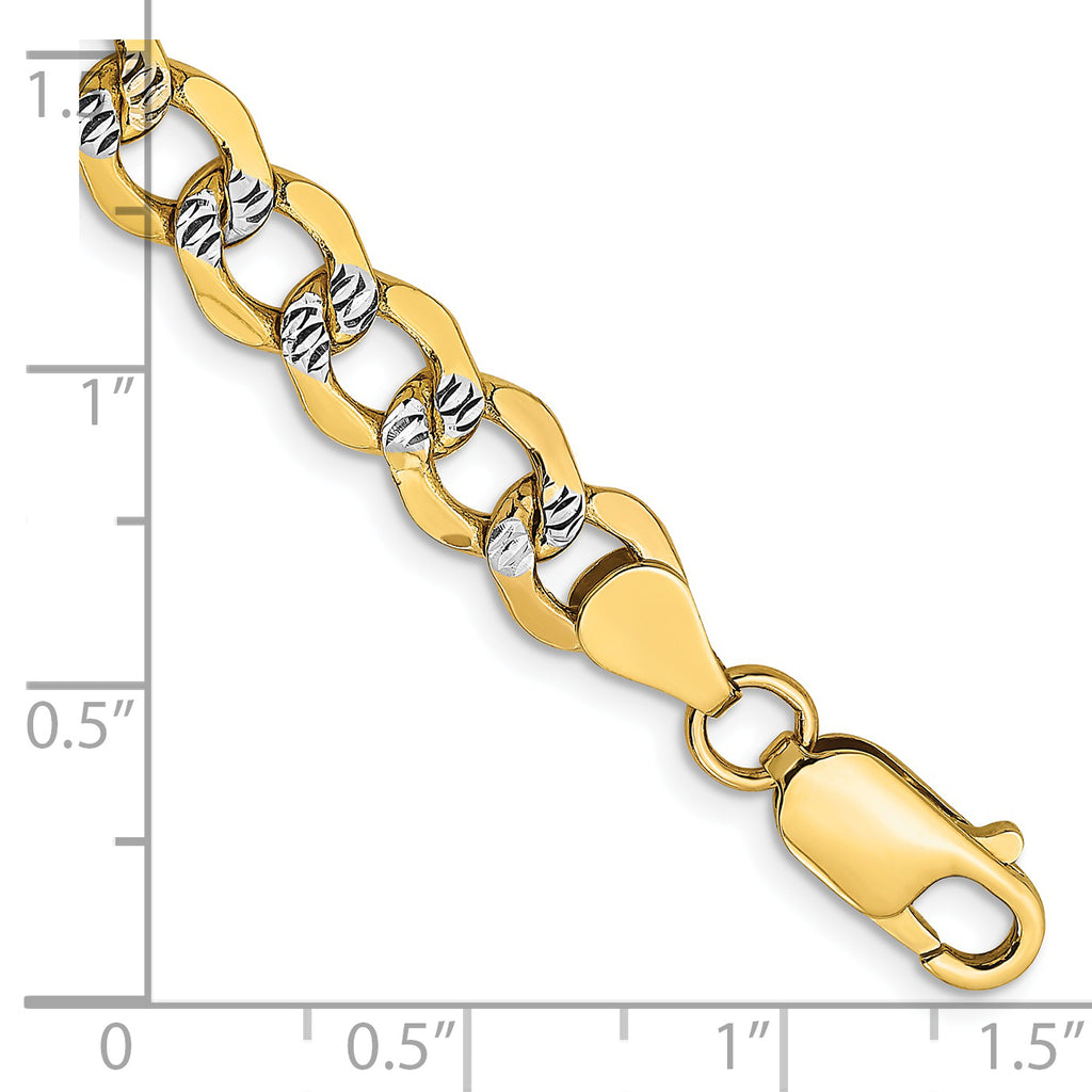 14K 8 inch 6.75mm Semi-Solid with Rhodium Pav‚ Curb with Lobster Clasp Bracelet