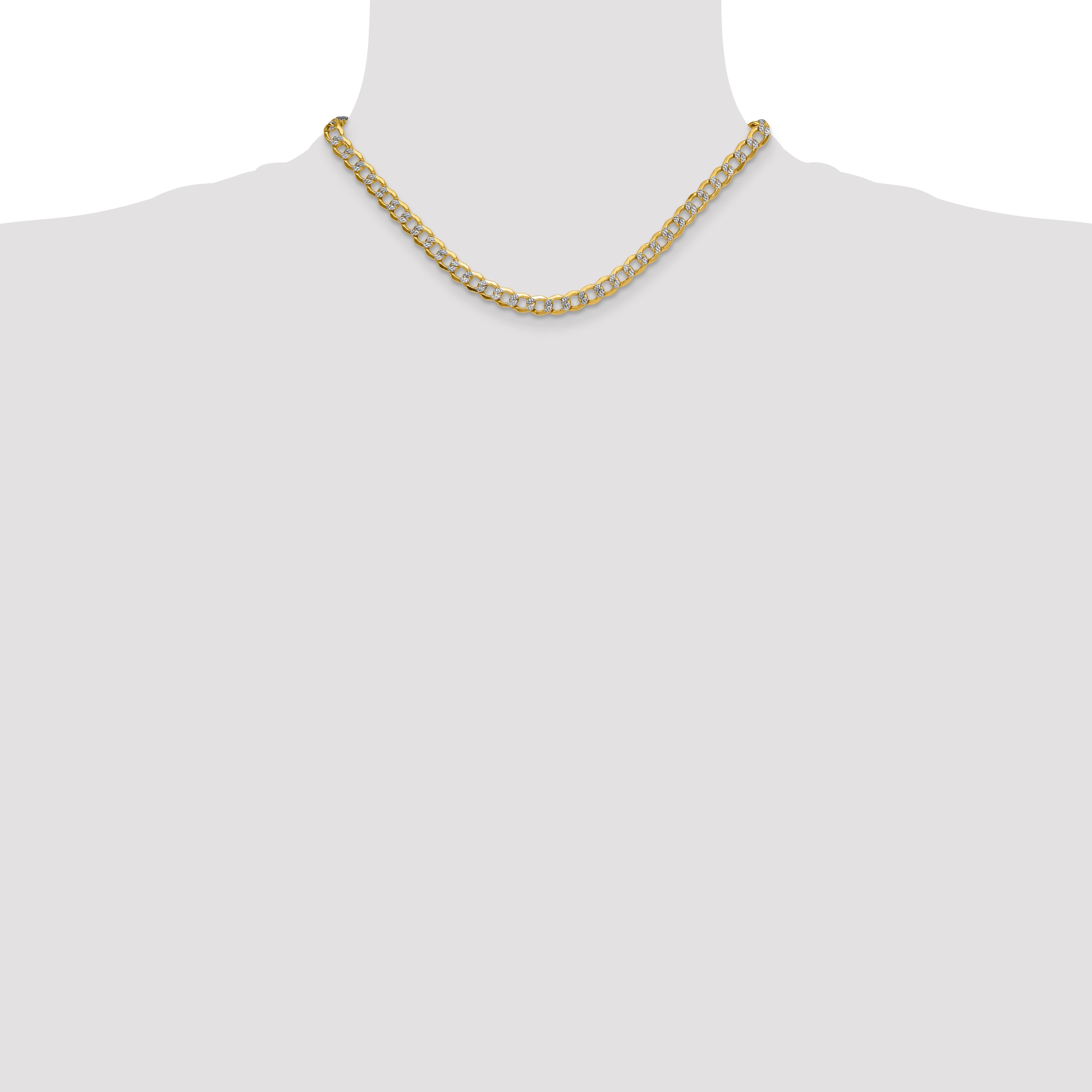 14k 7.1mm Semi-solid with Rhodium Pav‚ Curb Chain